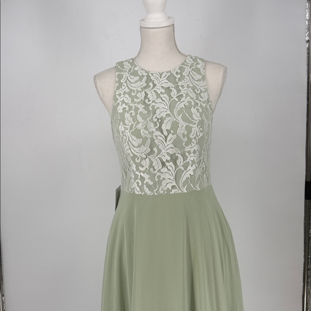 NWT Azazie Kate Bridesmaid Dress Lace Bodice‎ Formal Gown Dusty Sage A8 - Picture 8 of 15